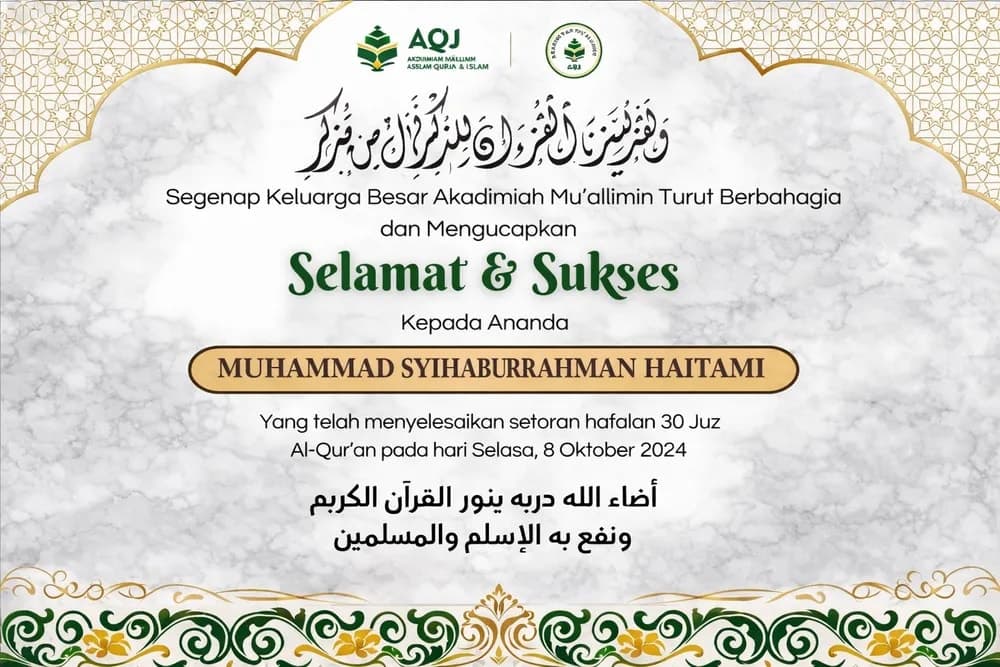 Ananda Muhammad Syihaburrahman Haitami Selesaikan Hafalan 30 Juz Al-Qur’an