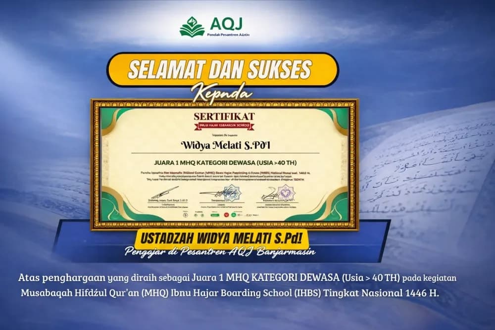Ustadzah Widya Melati Raih Juara 1 MHQ Tingkat Nasional