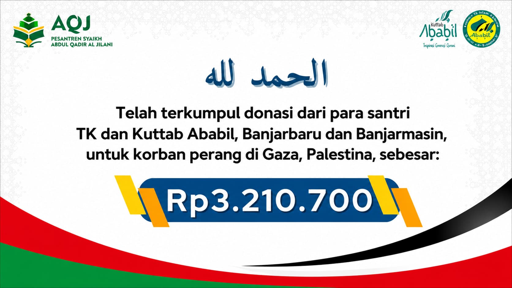 Alhamdulillah, Donasi Santri Ababil untuk Gaza Terkumpul Rp3,2 Juta