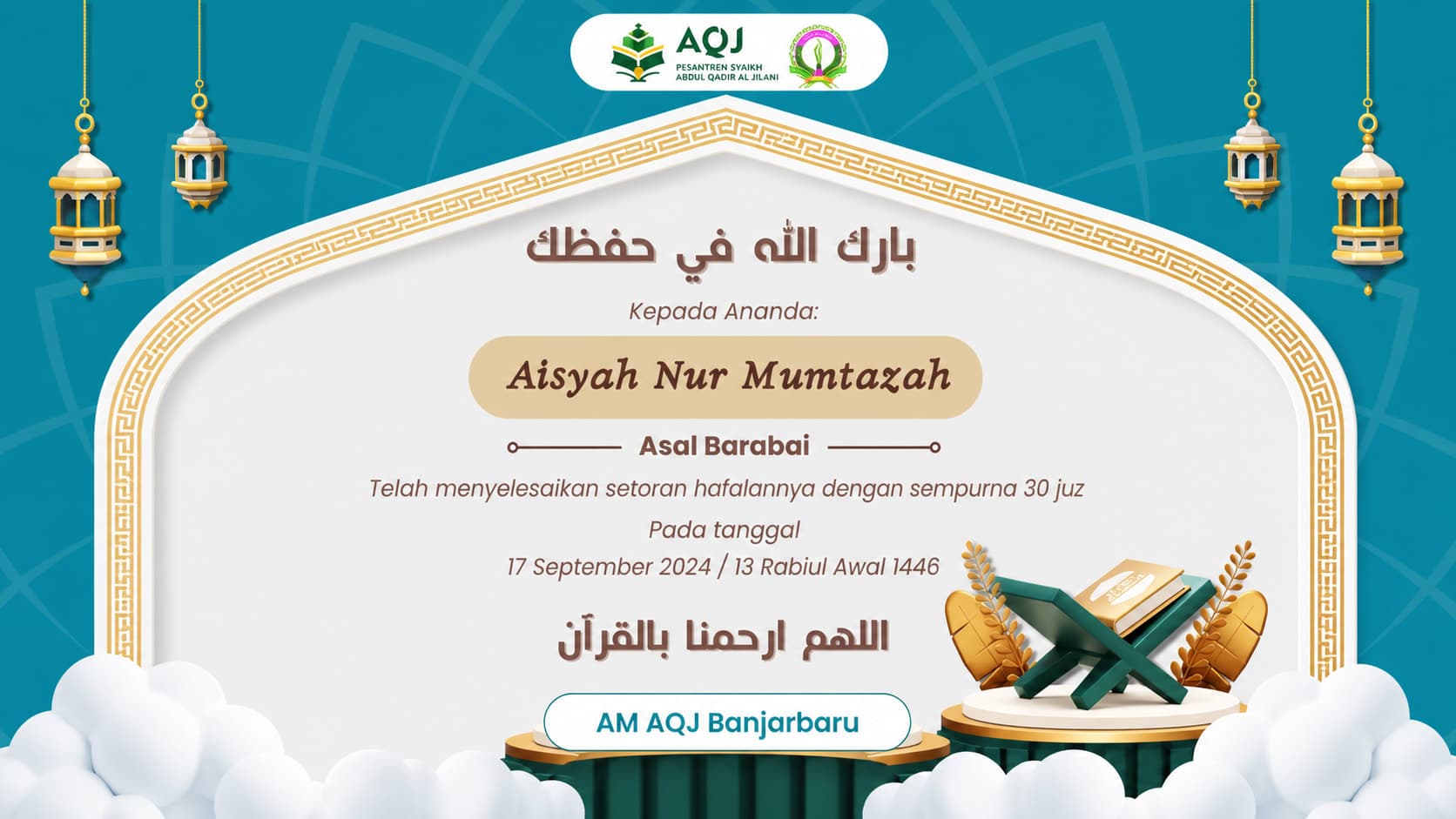 MasyaAllah, Aisyah Nur Mumtazah Tuntaskan Hafalan 30 Juz Al-Qur’an