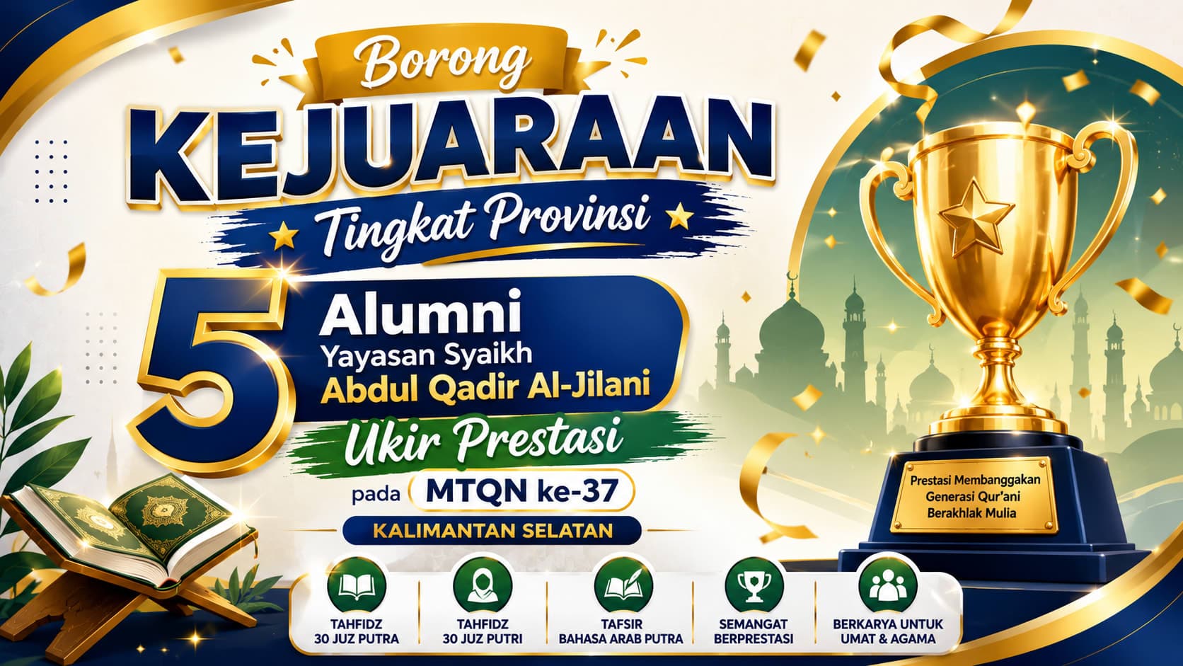 Borong Kejuaraan Tingkat Provinsi, 5 Alumni Yayasan Syaikh Abdul Qadir Al-Jilani Ukir Prestasi pada MTQN ke-37 Kalimantan Selatan